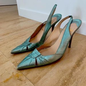 Christian Louboutin ice blue kitten heel slingback